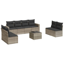 9-delige Loungeset met kussens poly rattan lichtgrijs