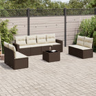 Loungeset 9-delig poly rattan bruin met kussens