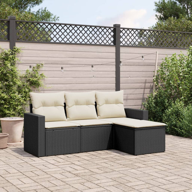 4-delige Loungeset met kussens poly rattan zwart Zwart en crème Zonder tafel