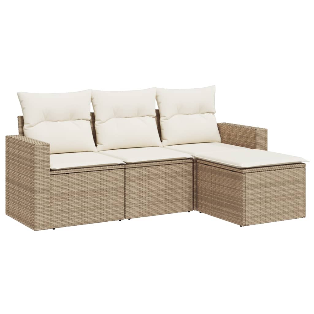 4-delige Loungeset met kussens poly rattan beige 1 beige and cream