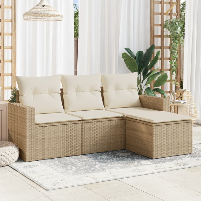 4-delige Loungeset met kussens poly rattan beige 1 beige and cream