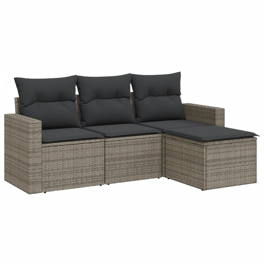 4-delige Loungeset met kussens poly rattan grijs 1 Grijs