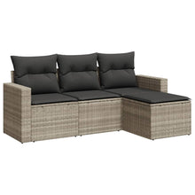 4-delige Loungeset met kussens poly rattan lichtgrijs