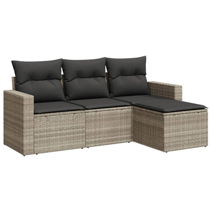4-delige Loungeset met kussens poly rattan lichtgrijs