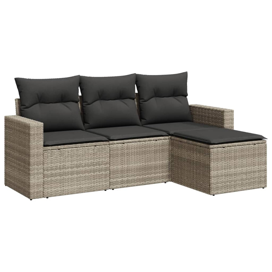 4-delige Loungeset met kussens poly rattan lichtgrijs