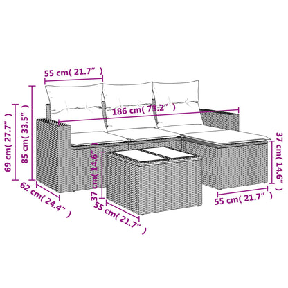 5-delige Loungeset met kussens poly rattan zwart