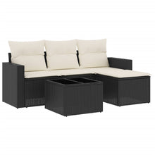 5-delige Loungeset met kussens poly rattan zwart 1 Zwart en crème
