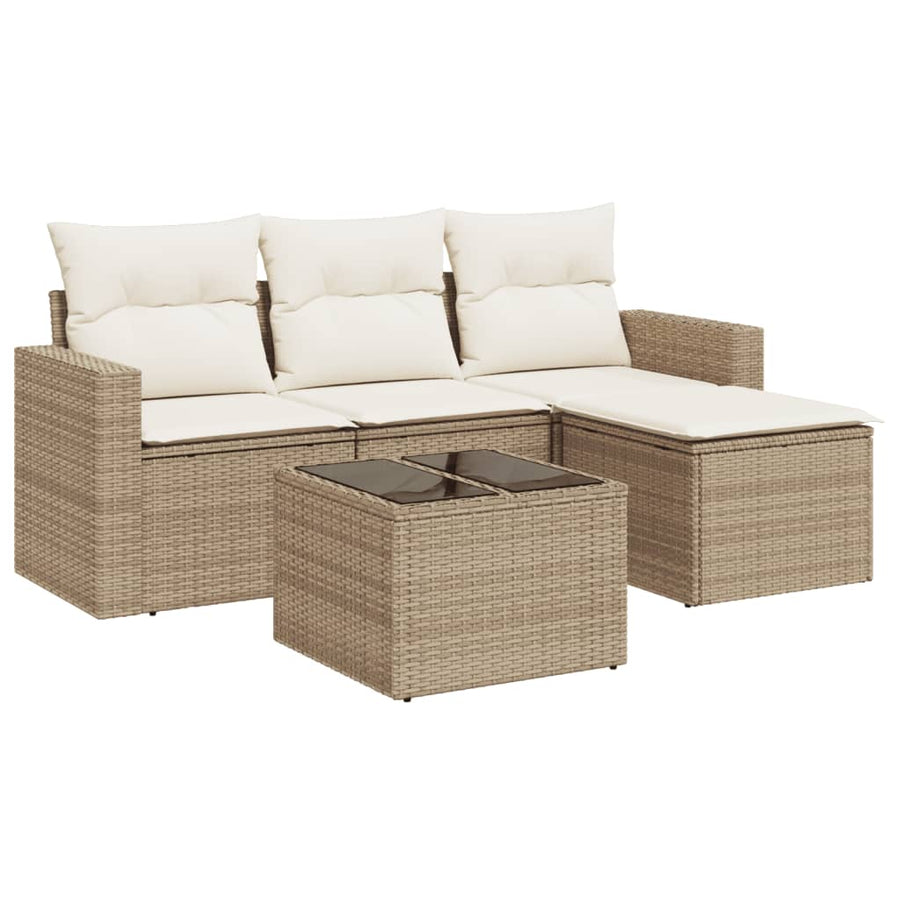 5-delige Loungeset met kussens poly rattan beige beige and cream Met tafel