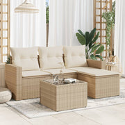Loungeset 5-delig poly rattan beige met tafel