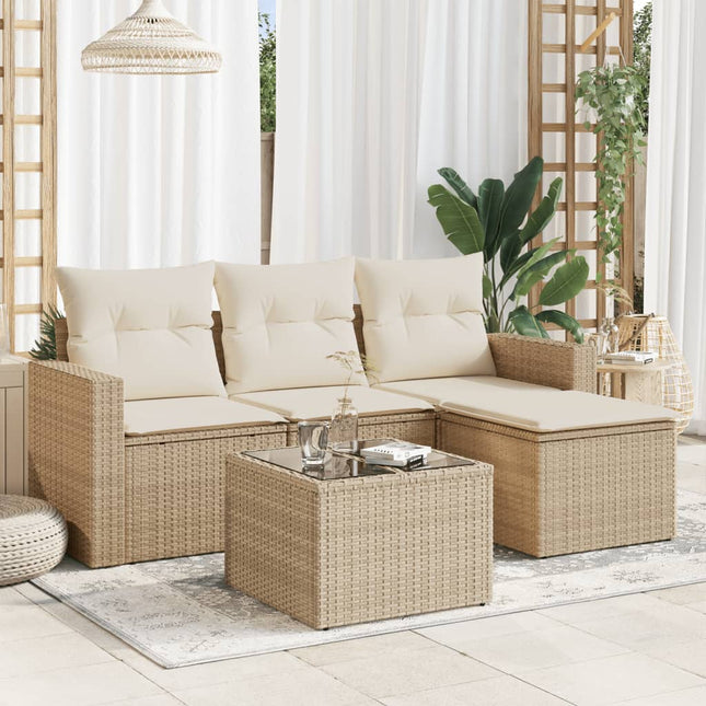 5-delige Loungeset met kussens poly rattan beige beige and cream Met tafel