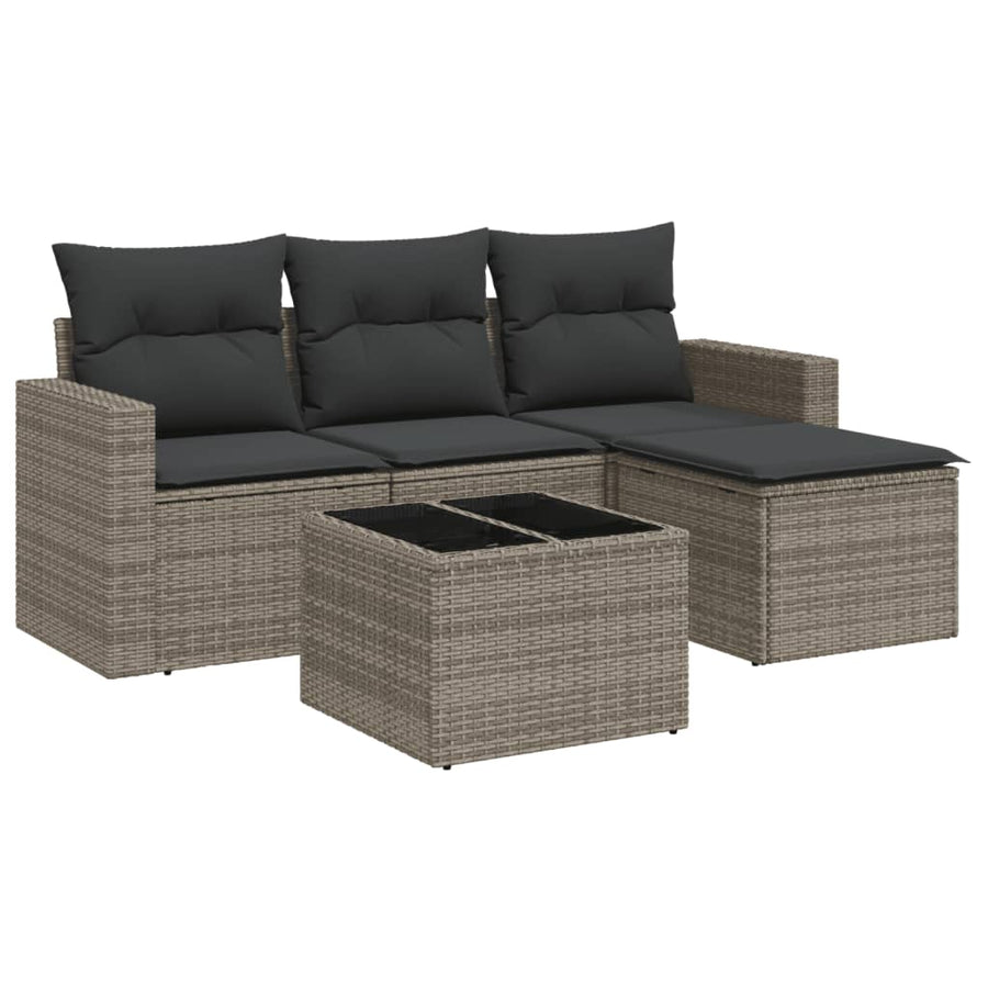 5-delige Loungeset met kussens poly rattan grijs