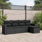Loungeset poly rattan 5-delig zwart met kussens