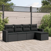 Loungeset poly rattan 5-delig zwart met kussens