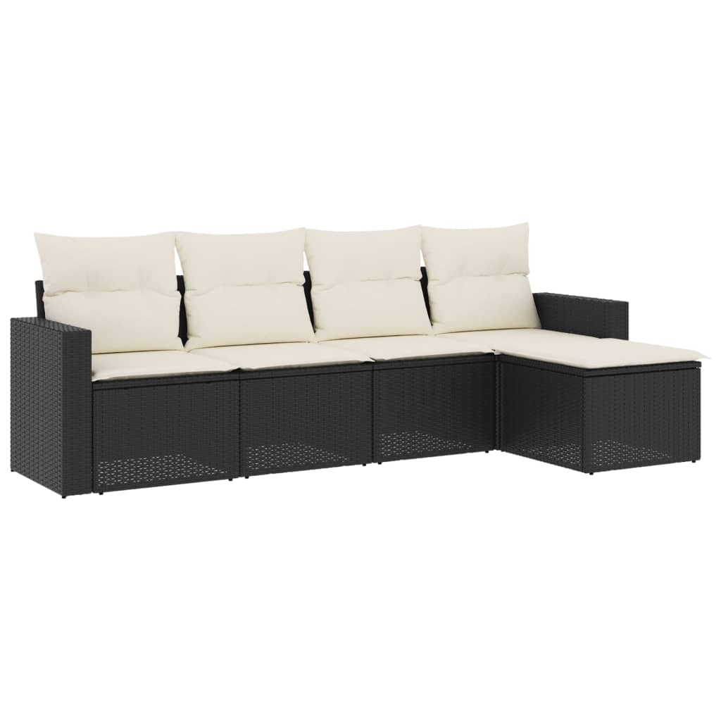 5-delige Loungeset met kussens poly rattan zwart Zwart en crème Zonder tafel