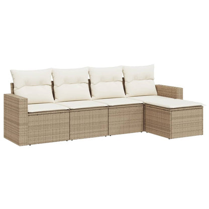 5-delige Loungeset met kussens poly rattan beige 1 beige and cream
