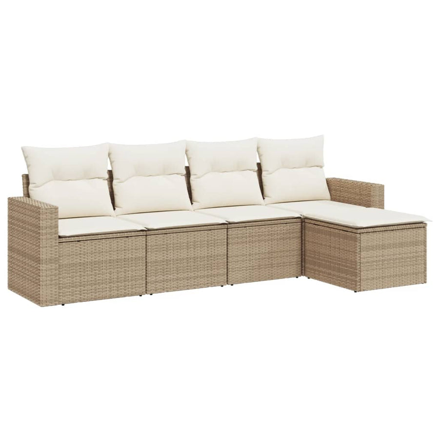 5-delige Loungeset met kussens poly rattan beige 1 beige and cream