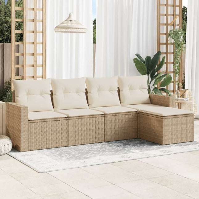 5-delige Loungeset met kussens poly rattan beige 1 beige and cream