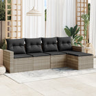 5-piece Lounge Set with cushions poly rattan light gray