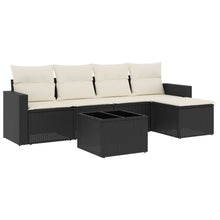 6-delige Loungeset met kussens poly rattan zwart 1 Zwart en crème