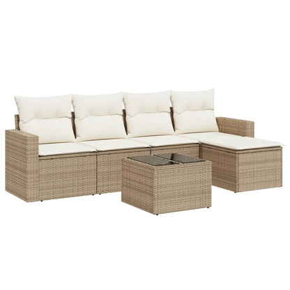 6-delige Loungeset met kussens poly rattan beige beige and cream Met tafel