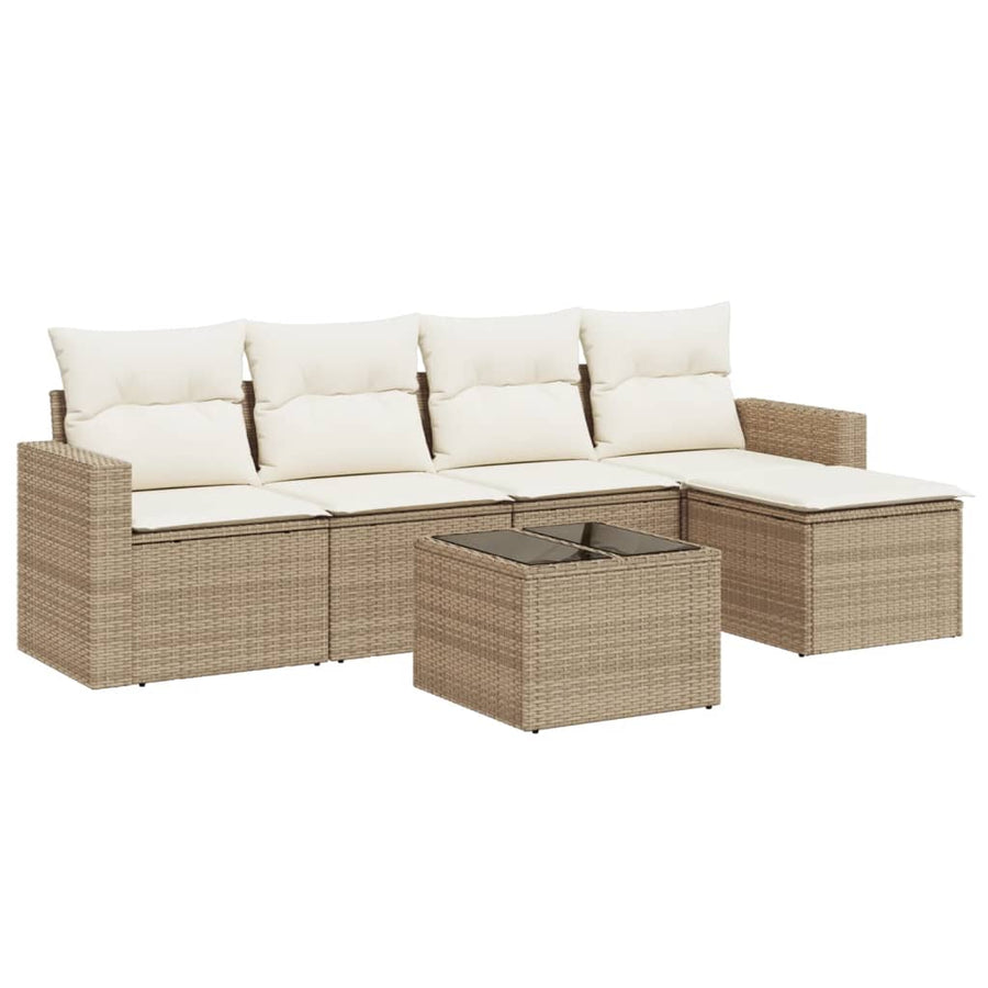 6-delige Loungeset met kussens poly rattan beige beige and cream Met tafel