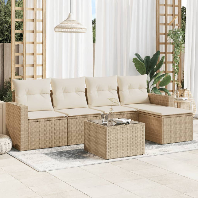 6-delige Loungeset met kussens poly rattan beige beige and cream Met tafel