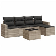 6-delige Loungeset met kussens poly rattan lichtgrijs