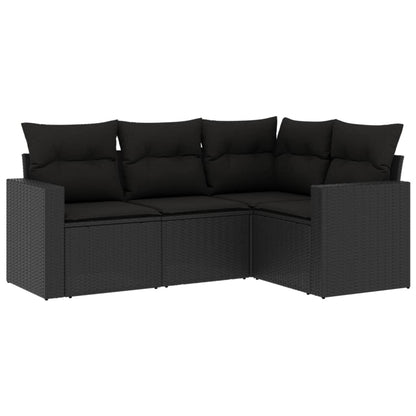 4-delige Loungeset met kussens poly rattan zwart