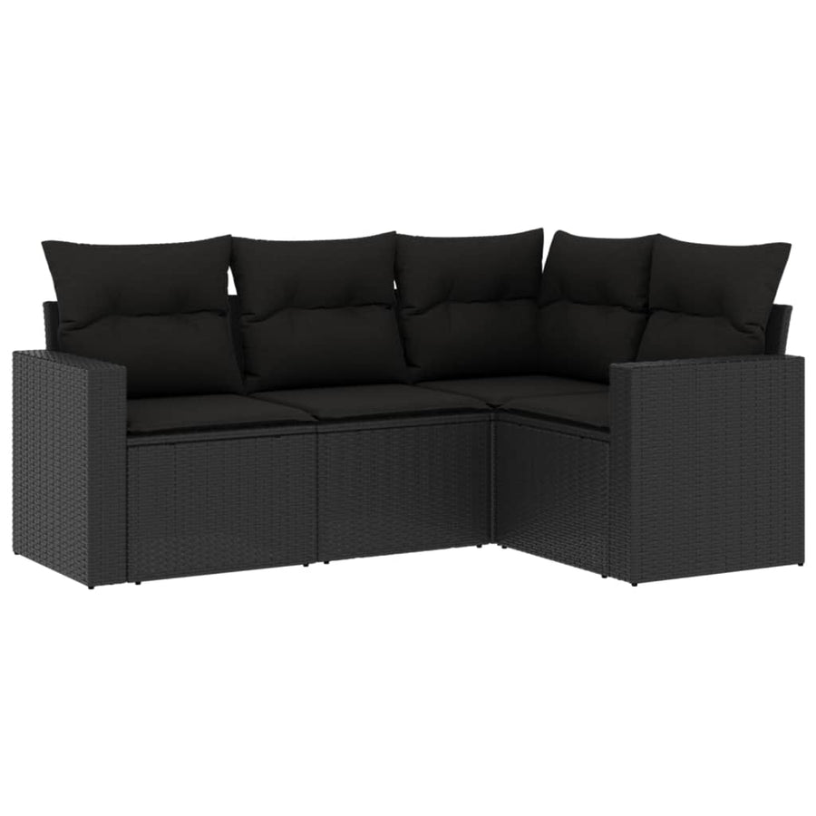 4-delige Loungeset met kussens poly rattan zwart
