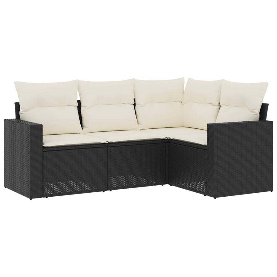 4-delige Loungeset met kussens poly rattan zwart Zwart en crème Zonder tafel