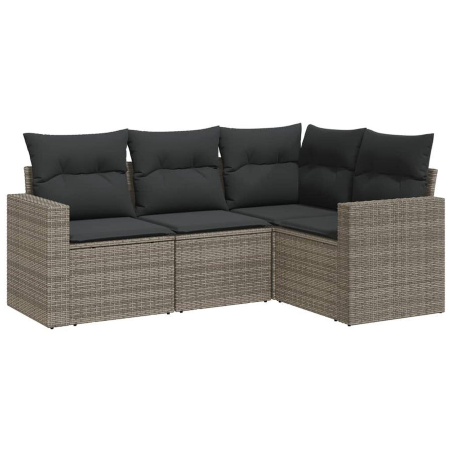 4-delige Loungeset met kussens poly rattan grijs 1 Grijs