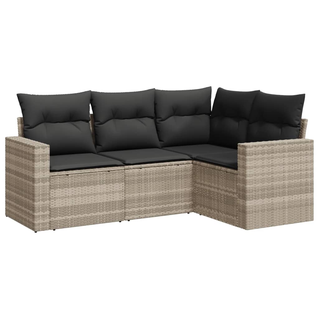 4-delige Loungeset met kussens poly rattan lichtgrijs