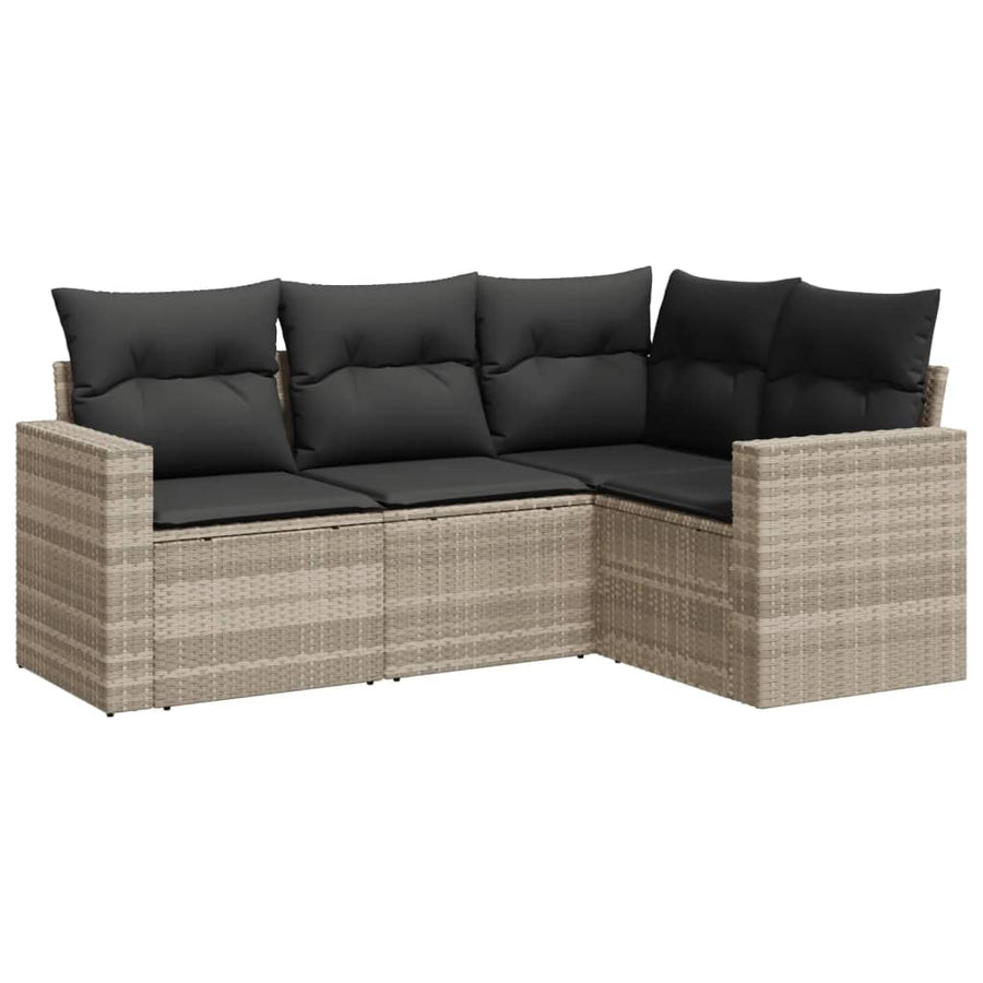 4-delige Loungeset met kussens poly rattan lichtgrijs