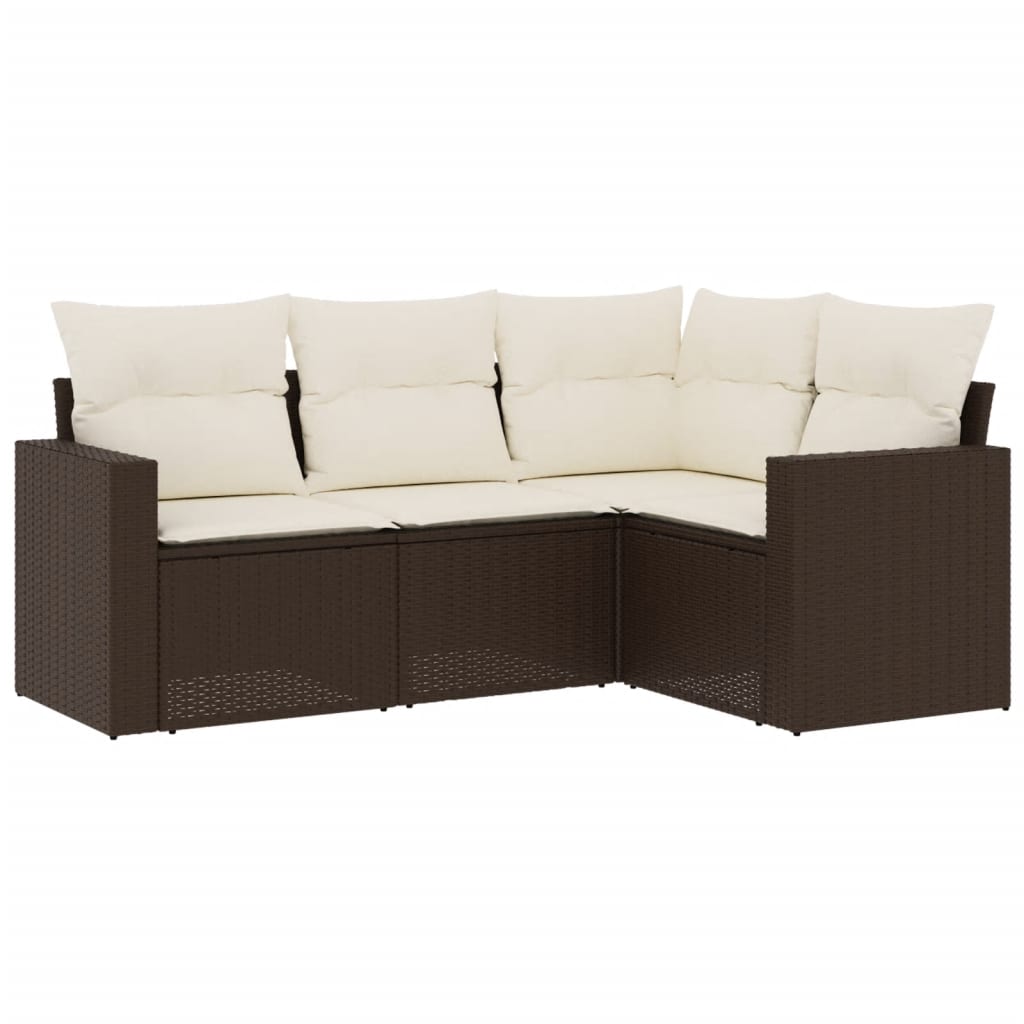 4-delige Loungeset met kussens poly rattan bruin 1 Bruin en crème