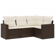 4-delige Loungeset met kussens poly rattan bruin 1 Bruin en crème