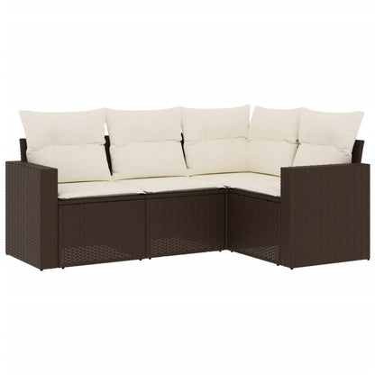 4-delige Loungeset met kussens poly rattan bruin 1 Bruin en crème