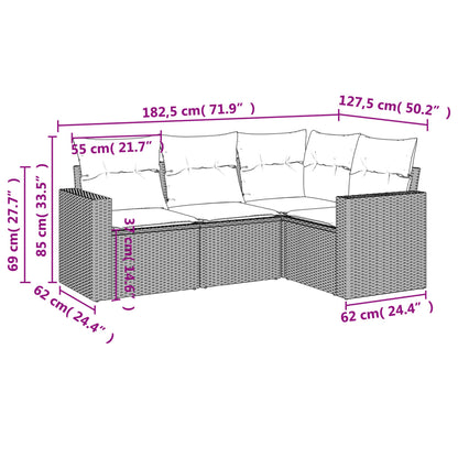 4-delige Loungeset met kussens poly rattan bruin 1 Bruin en crème