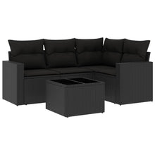 5-delige Loungeset met kussens poly rattan zwart