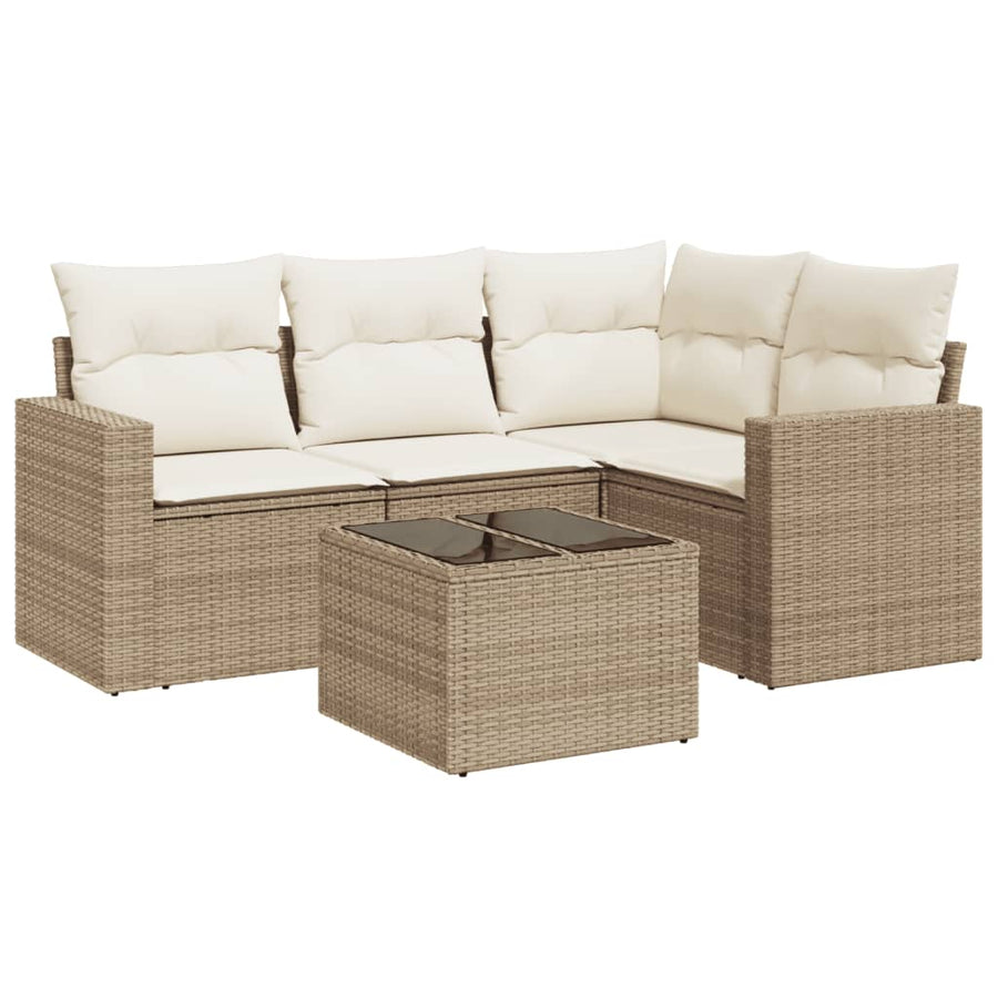 5-delige Loungeset met kussens poly rattan beige beige and cream Met tafel