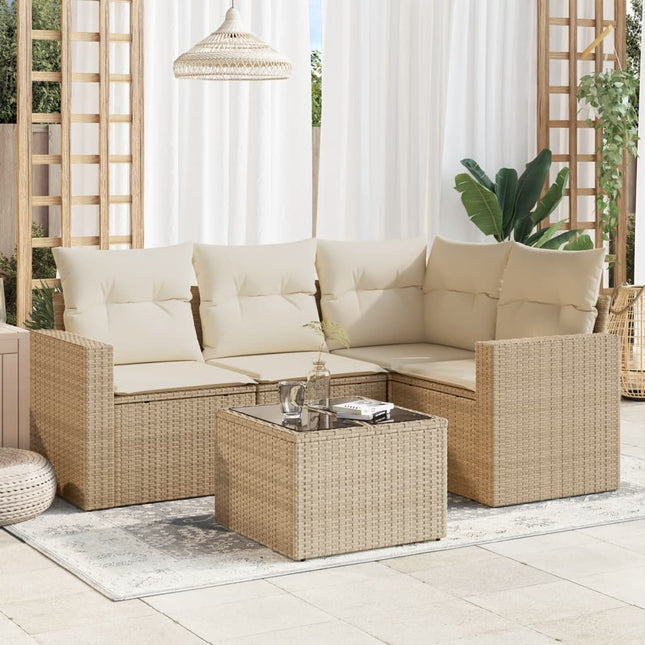 5-delige Loungeset met kussens poly rattan beige beige and cream Met tafel