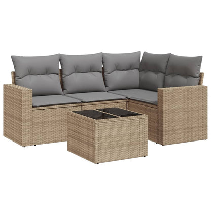 5-delige Loungeset met kussens poly rattan beige