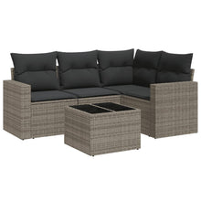 5-delige Loungeset met kussens poly rattan grijs Grijs Met tafel