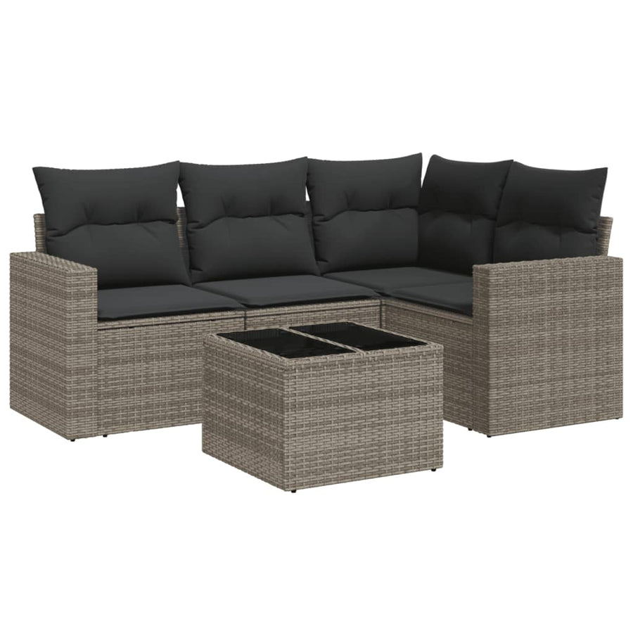 5-delige Loungeset met kussens poly rattan grijs Grijs Met tafel
