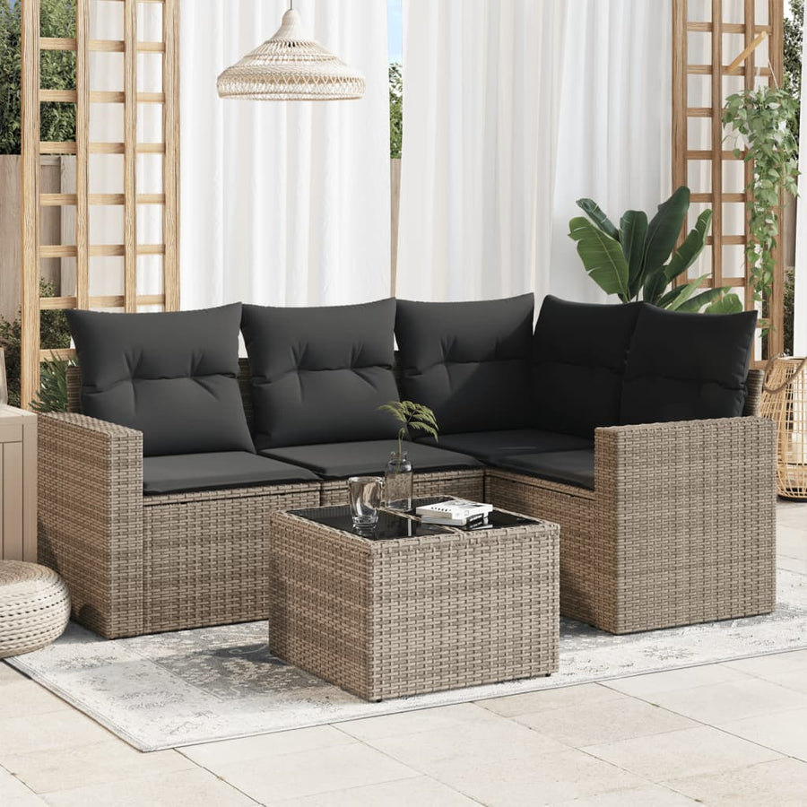 5-delige Loungeset met kussens poly rattan grijs Grijs Met tafel