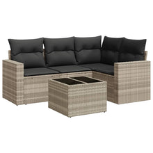 5-delige Loungeset met kussens poly rattan lichtgrijs