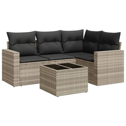 5-delige Loungeset met kussens poly rattan lichtgrijs