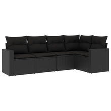 5-delige Loungeset met kussens poly rattan zwart Zwart Zonder tafel