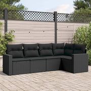Loungeset poly rattan zwart 5-delig