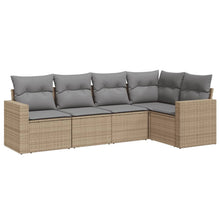 5-delige Loungeset met kussens poly rattan beige