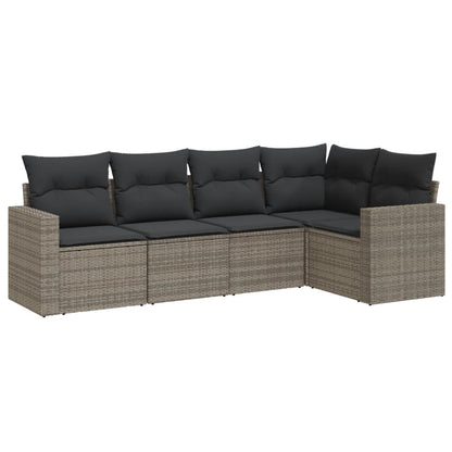 5-delige Loungeset met kussens poly rattan grijs 1 Grijs